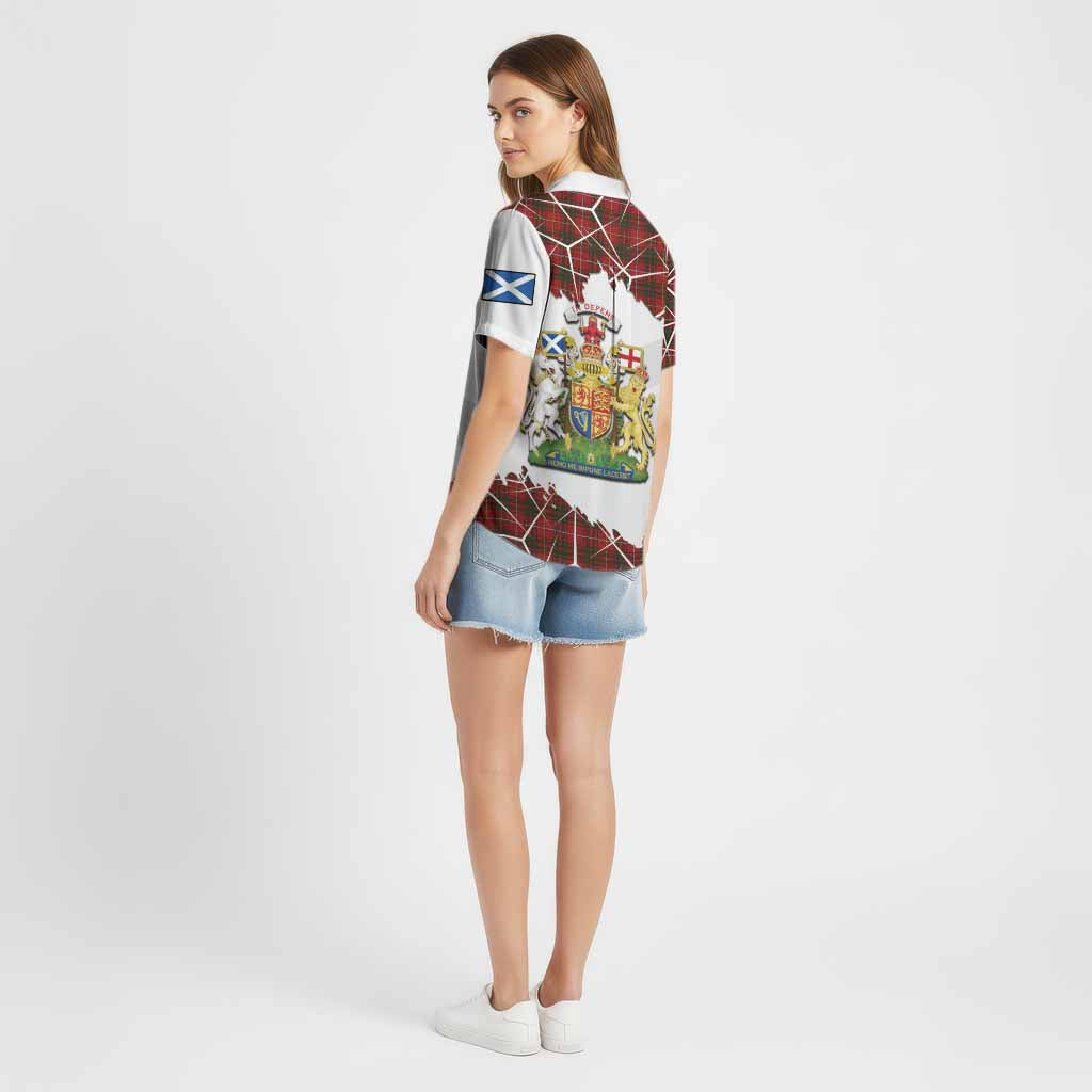 Bruce Tartan Cotton Hawaiian Shirt with Family Crest and Lion Rampant Grunge Style