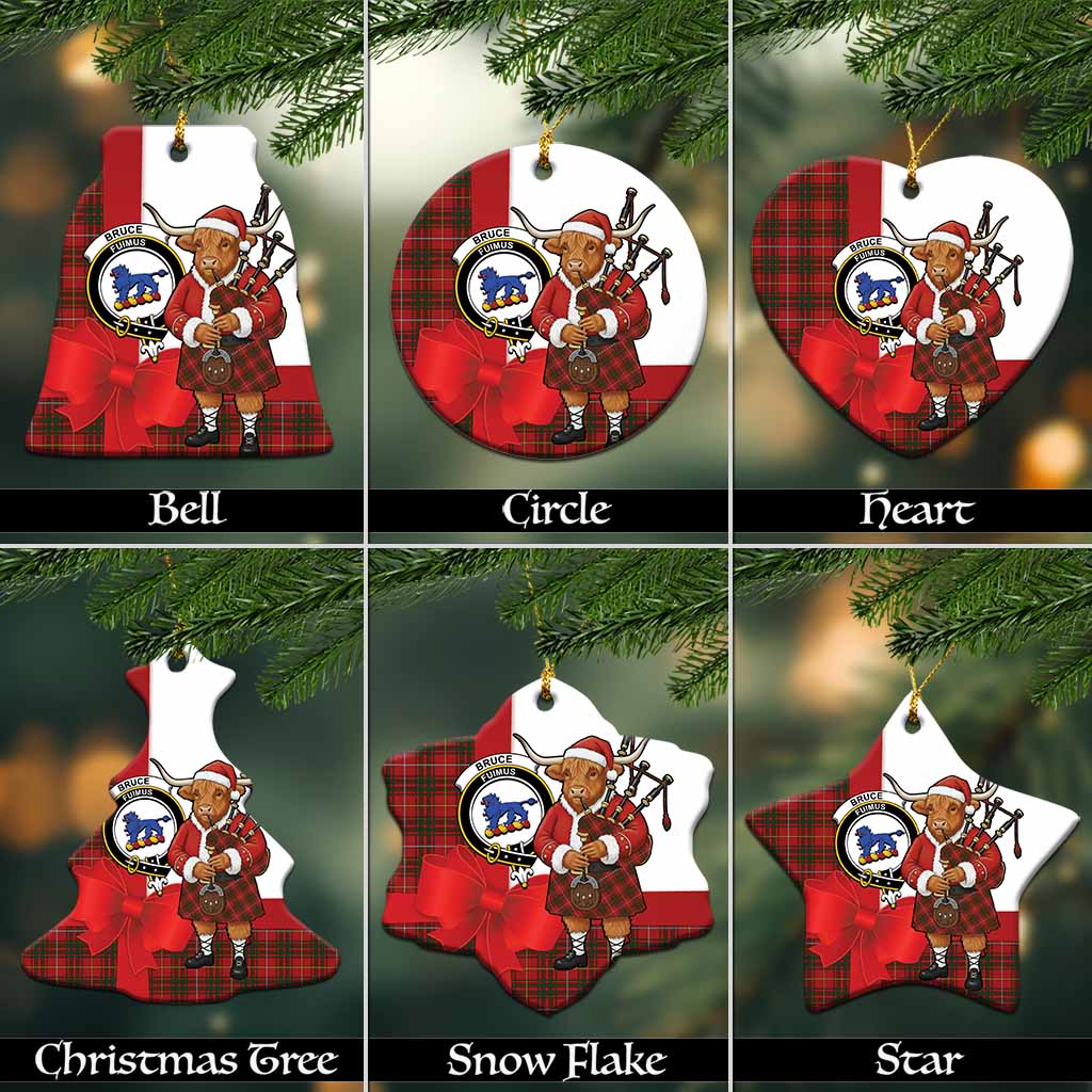 Bruce Tartan Crest Christmas Ceramic Ornament Highland Cow Bagpipes Coquette Bow Style