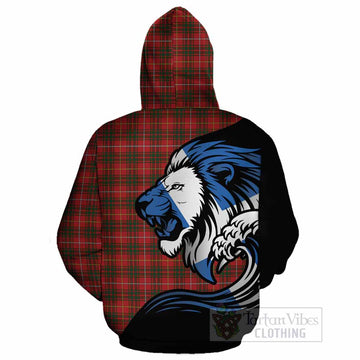 Bruce Tartan Crest Cotton Hoodie Scottish Golden Lions Wave Flow