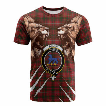 Bruce Tartan Crest Cotton T-shirt Ferocious Lion Style
