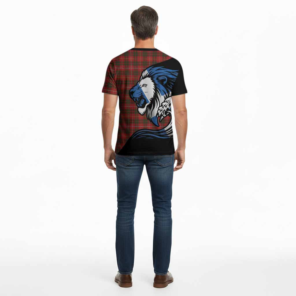 Bruce Tartan Crest Cotton T-shirt Scottish Golden Lions Wave Flow