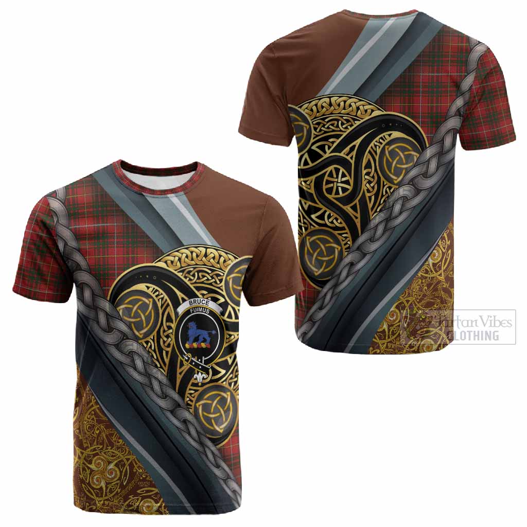 Bruce Tartan Crest Cotton T-shirt Scottish Triskele Celtic