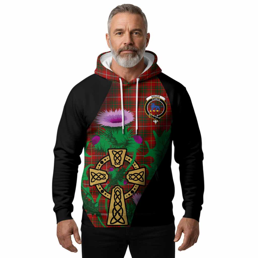 Bruce Tartan Crest Hoodie Celtic Cross Thistle Flowers