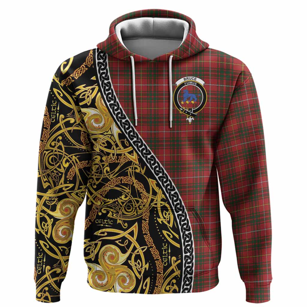 Bruce Tartan Crest Hoodie Celtic Knot and Triple Trickle Spiral Symbols