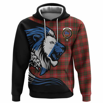 Bruce Tartan Crest Hoodie Scottish Golden Lions Wave Flow