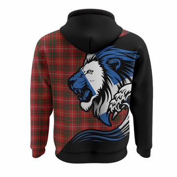 Bruce Tartan Crest Hoodie Scottish Golden Lions Wave Flow