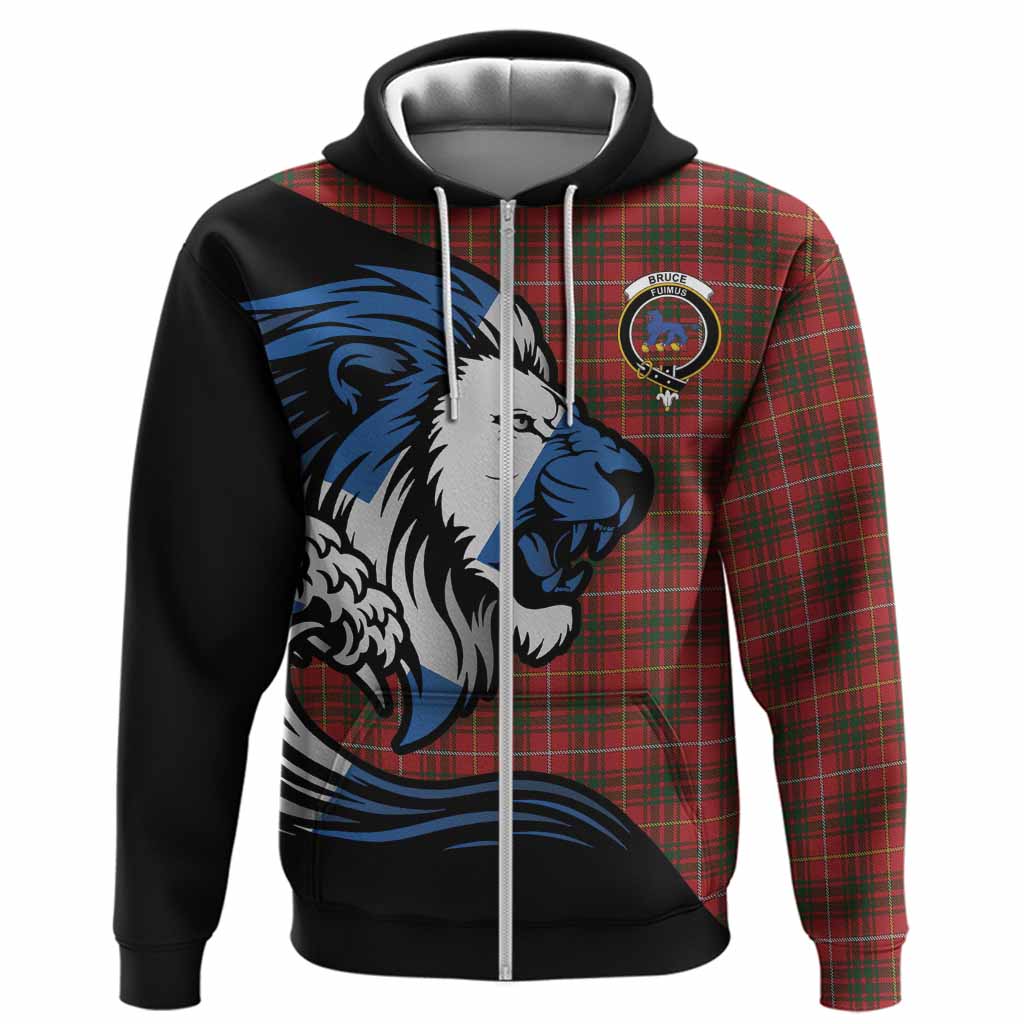 Bruce Tartan Crest Hoodie Scottish Golden Lions Wave Flow
