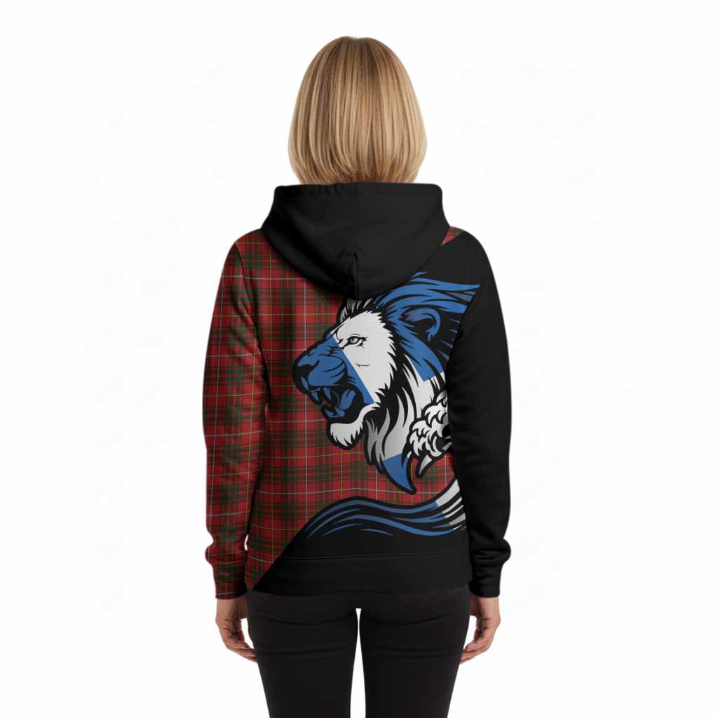 Bruce Tartan Crest Hoodie Scottish Golden Lions Wave Flow