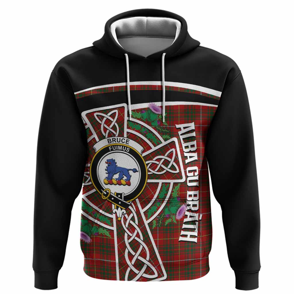 Bruce Tartan Crest Hoodie Scottish Thistle Celtic Cross Alba Gu Brath
