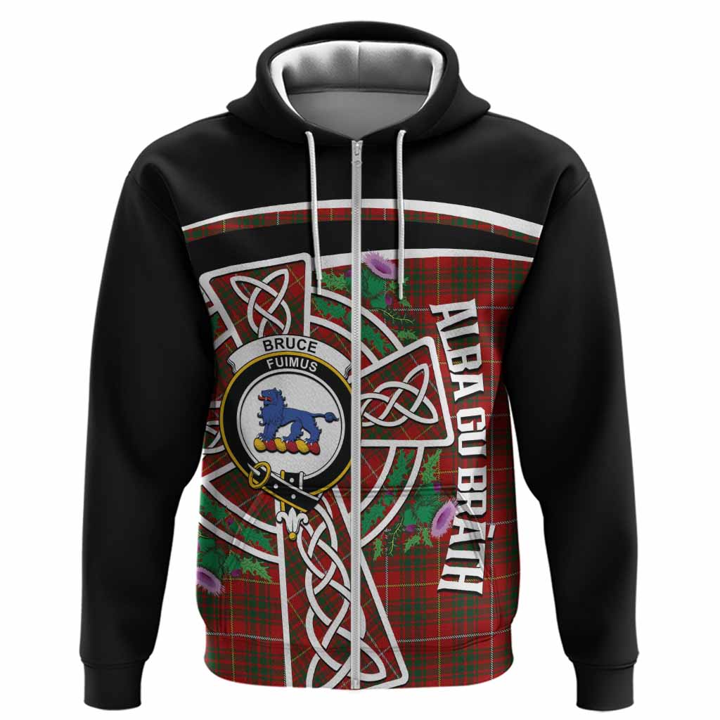 Bruce Tartan Crest Hoodie Scottish Thistle Celtic Cross Alba Gu Brath