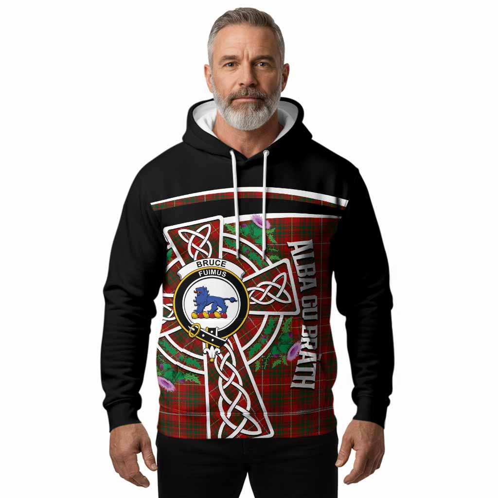 Bruce Tartan Crest Hoodie Scottish Thistle Celtic Cross Alba Gu Brath