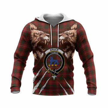 Bruce Tartan Crest Knitted Hoodie Ferocious Lion Style