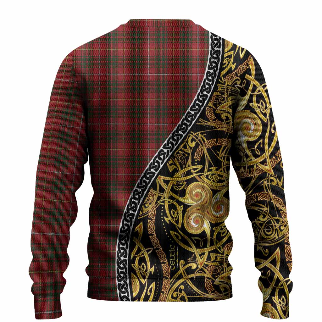 Bruce Tartan Crest Knitted Sweater Celtic Knot and Triple Trickle Spiral Symbols
