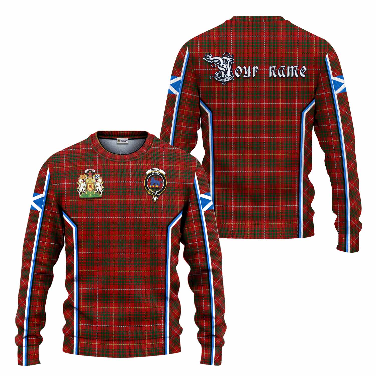 Bruce Tartan Crest Knitted Sweater Scotland Coat of Arm Flag Style - Tartan Vibes Clothing