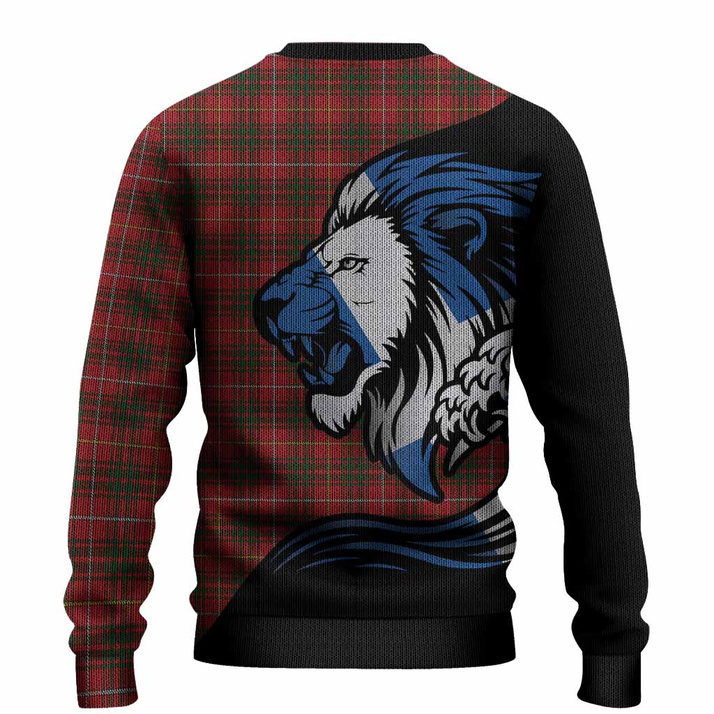 Bruce Tartan Crest Knitted Sweater Scottish Golden Lions Wave Flow