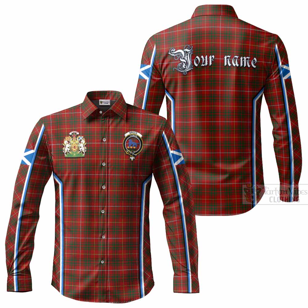 Bruce Tartan Crest Long Sleeve Button Shirts Scotland Coat of Arm Flag Style - Tartan Vibes Clothing
