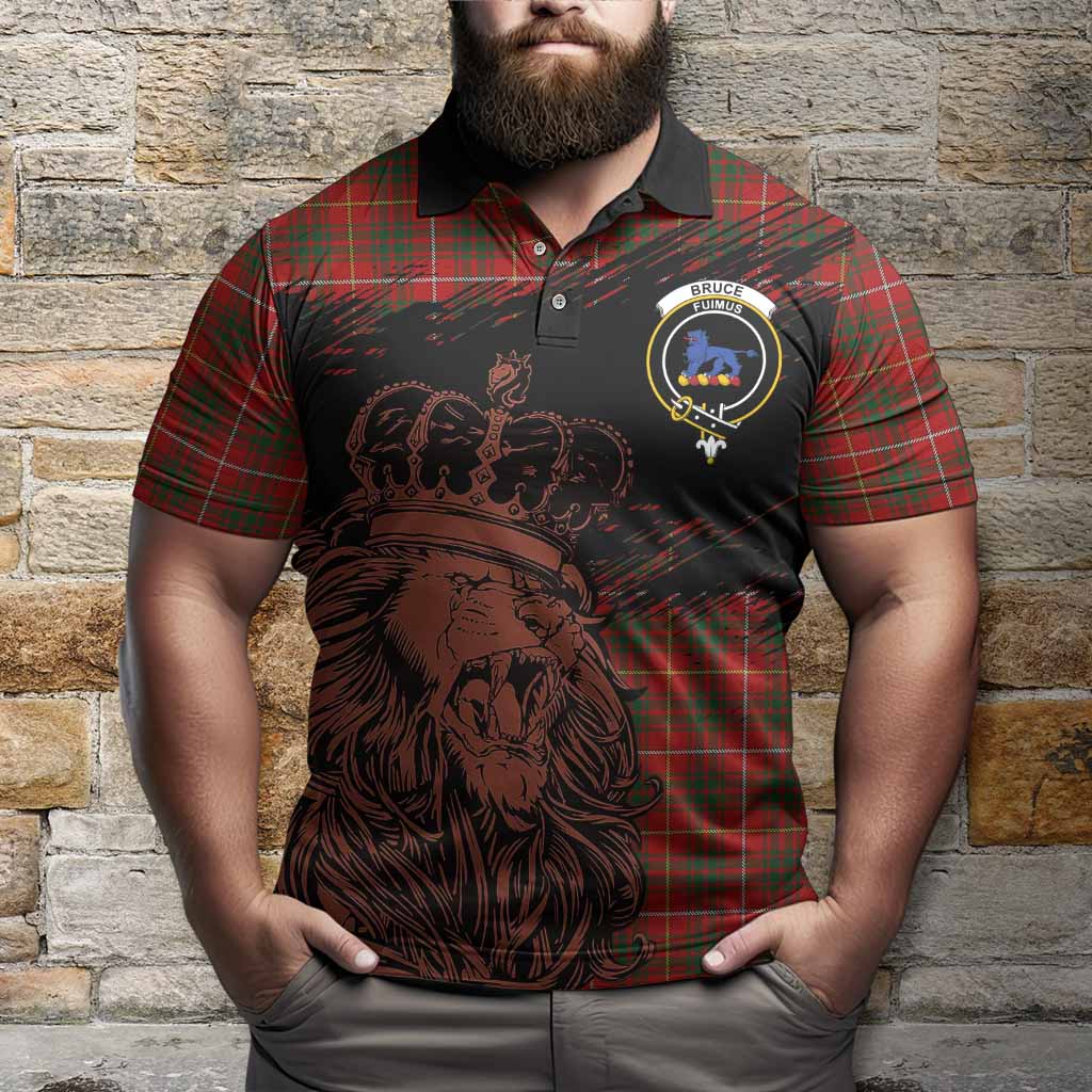 Bruce Tartan Crest Polo Shirt Crowned Lion Heritage Style