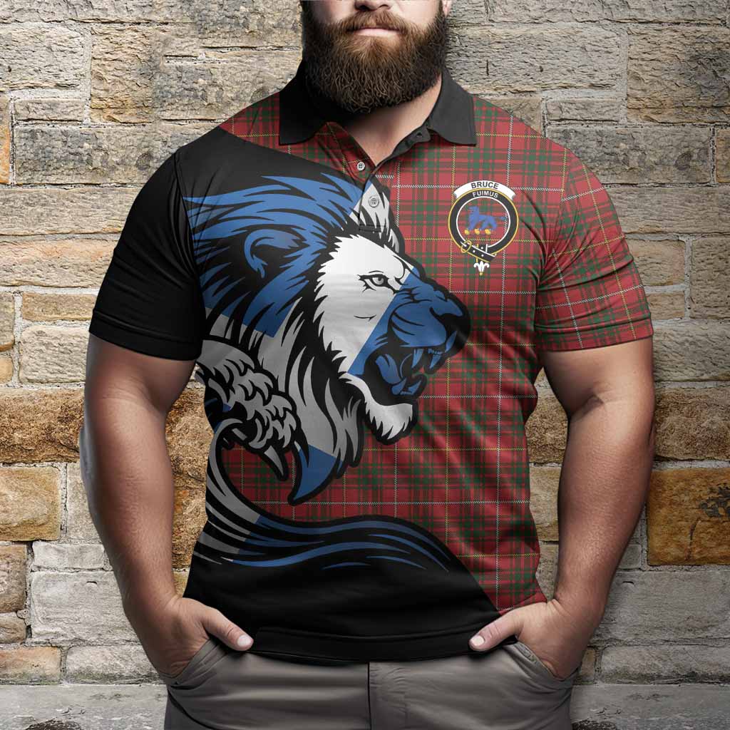 Bruce Tartan Crest Polo Shirt Scottish Golden Lions Wave Flow