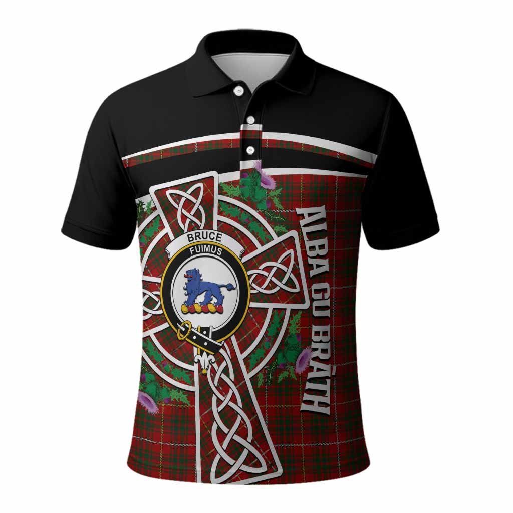 Bruce Tartan Crest Polo Shirt Scottish Thistle Celtic Cross Alba Gu Brath