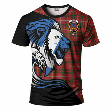 Bruce Tartan Crest T-Shirt Scottish Golden Lions Wave Flow