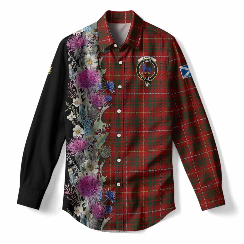 Bruce Tartan Crest Thistle Floral Women Casual Shirt