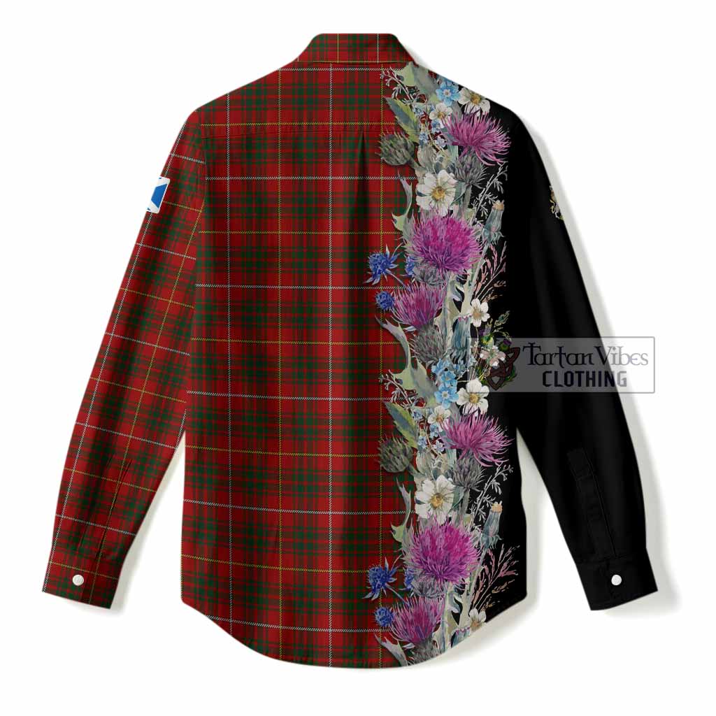 Bruce Tartan Crest Thistle Floral Women Casual Shirt