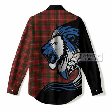 Bruce Tartan Crest Women Casual Shirt Scottish Golden Lions Wave Flow