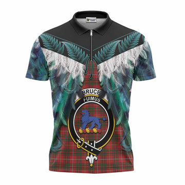 Bruce Tartan Crest Zipper Polo Shirt New Zealand Maori Korowai Cloak