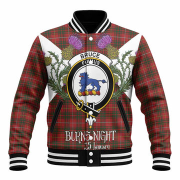 Bruce Tartan Family Crest Baseball Jacket Scottish Burns Night Thistle Floral