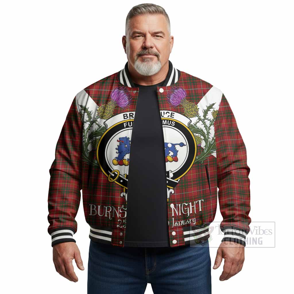 Bruce Tartan Family Crest Baseball Jacket Scottish Burns Night Thistle Floral