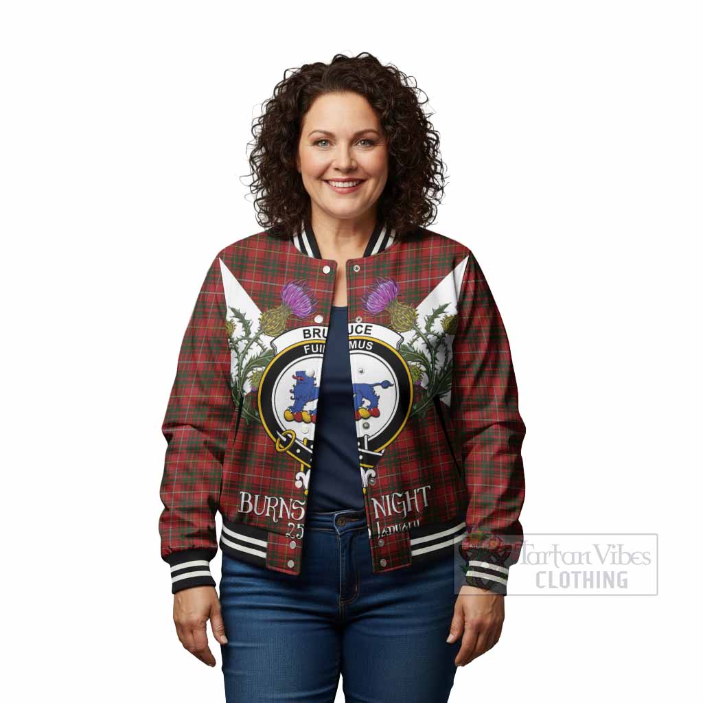 Bruce Tartan Family Crest Baseball Jacket Scottish Burns Night Thistle Floral