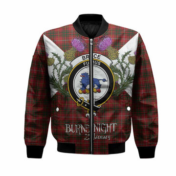 Bruce Tartan Family Crest Bomber Jacket Scottish Burns Night Thistle Floral