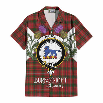 Bruce Tartan Family Crest Cotton Hawaiian Shirt Scottish Burns Night Thistle Floral