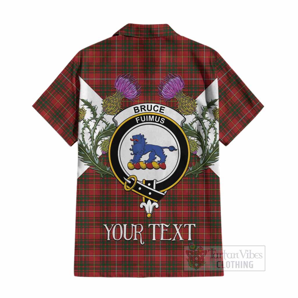 Bruce Tartan Family Crest Cotton Hawaiian Shirt Scottish Burns Night Thistle Floral
