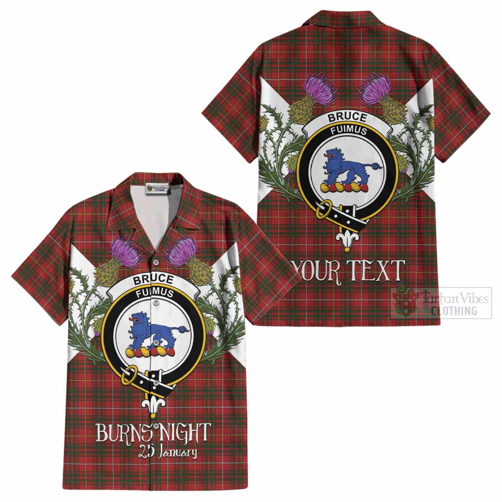 Bruce Tartan Family Crest Cotton Hawaiian Shirt Scottish Burns Night Thistle Floral