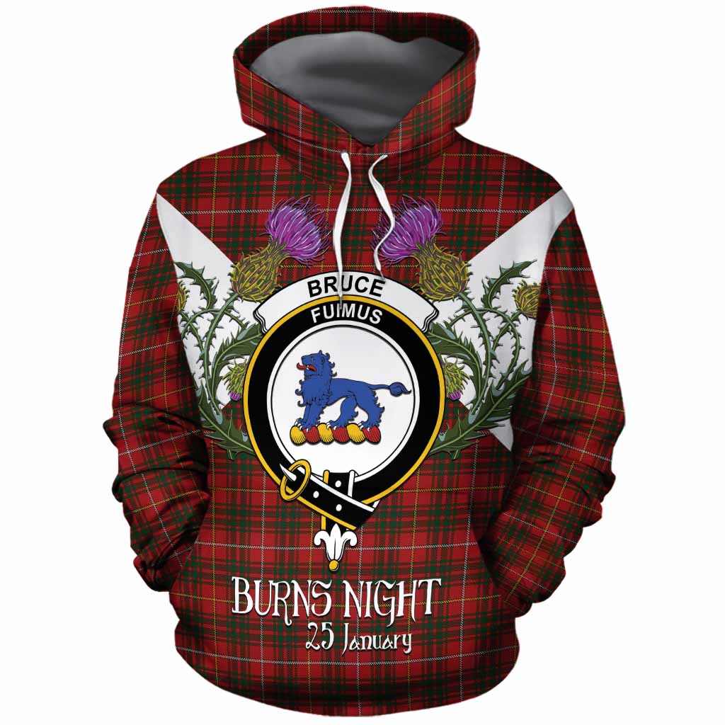 Bruce Tartan Family Crest Cotton Hoodie Scottish Burns Night Thistle Floral