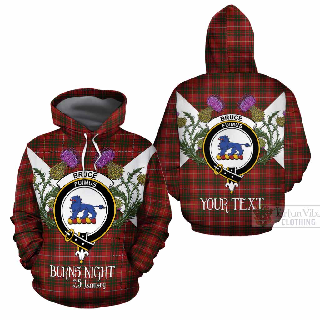 Bruce Tartan Family Crest Cotton Hoodie Scottish Burns Night Thistle Floral