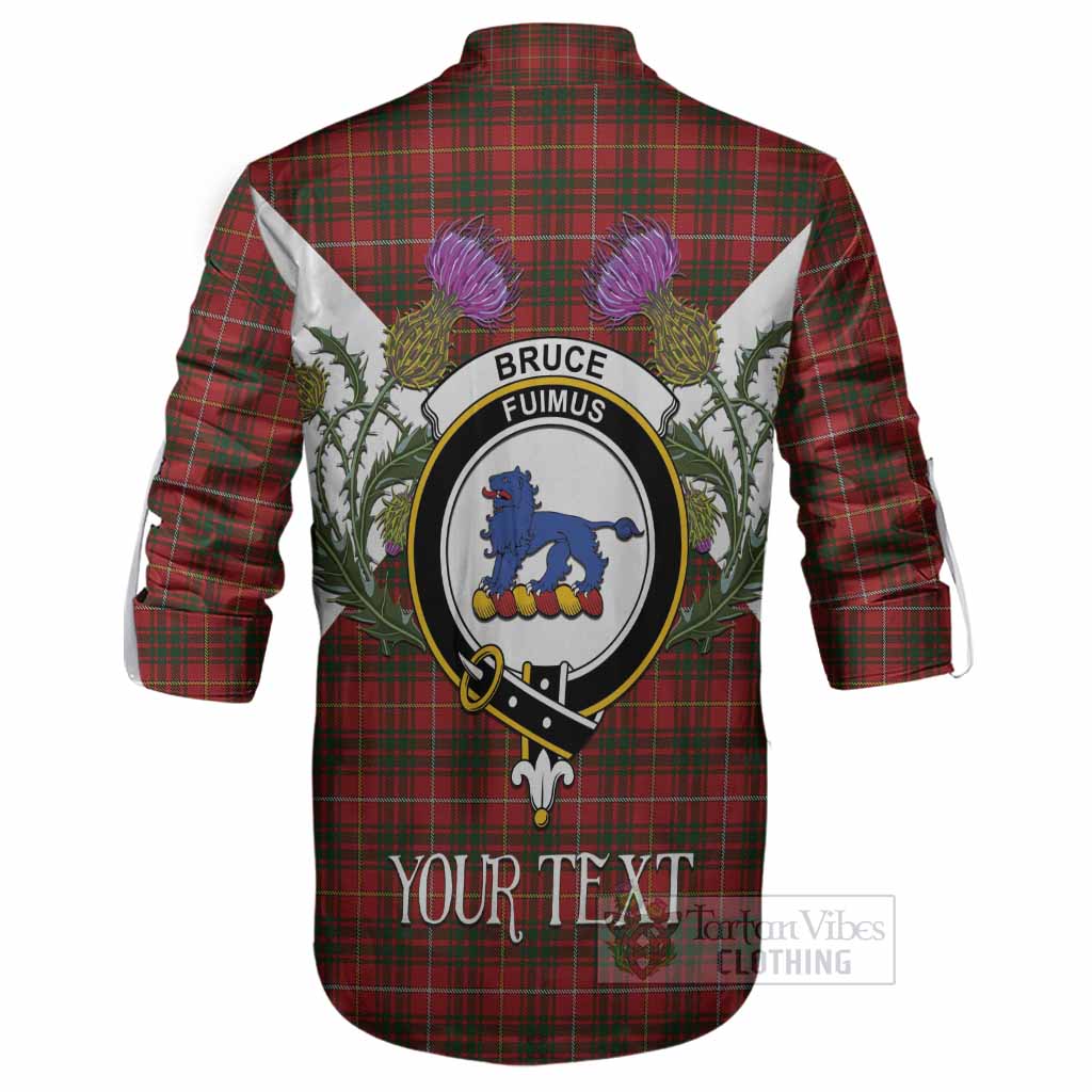 Bruce Tartan Family Crest Ghillie Shirt Scottish Burns Night Thistle Floral
