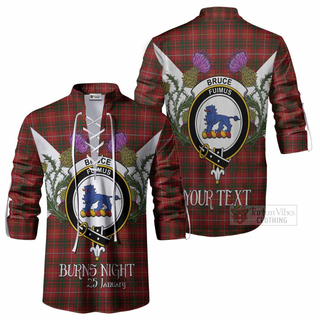 Bruce Tartan Family Crest Ghillie Shirt Scottish Burns Night Thistle Floral