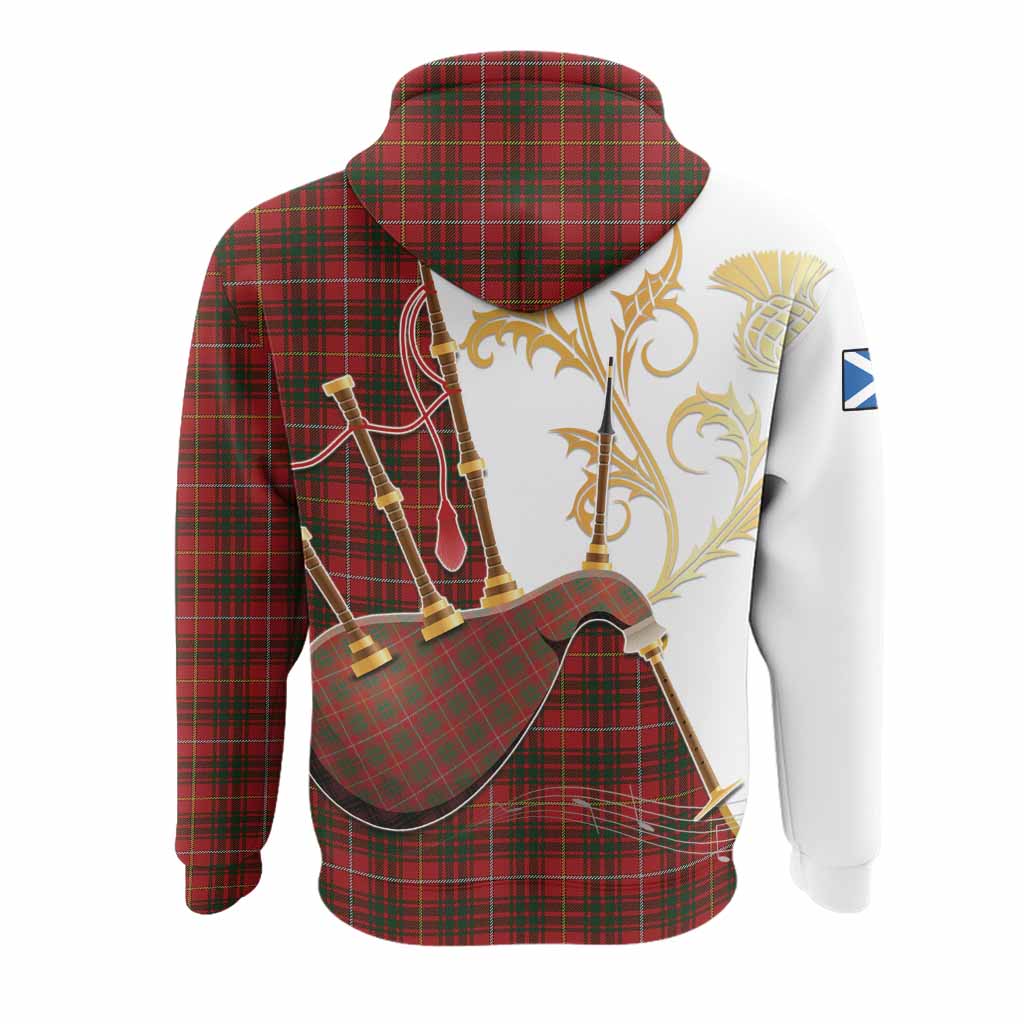 Bruce Tartan Family Crest Hoodie Bagpipes with Scottish Thistle