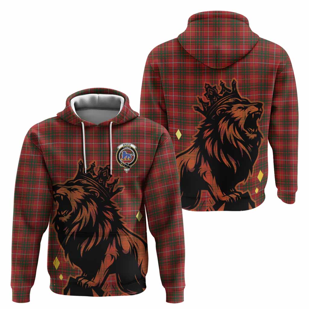 Bruce Tartan Family Crest Hoodie Crowned Lion Roaring