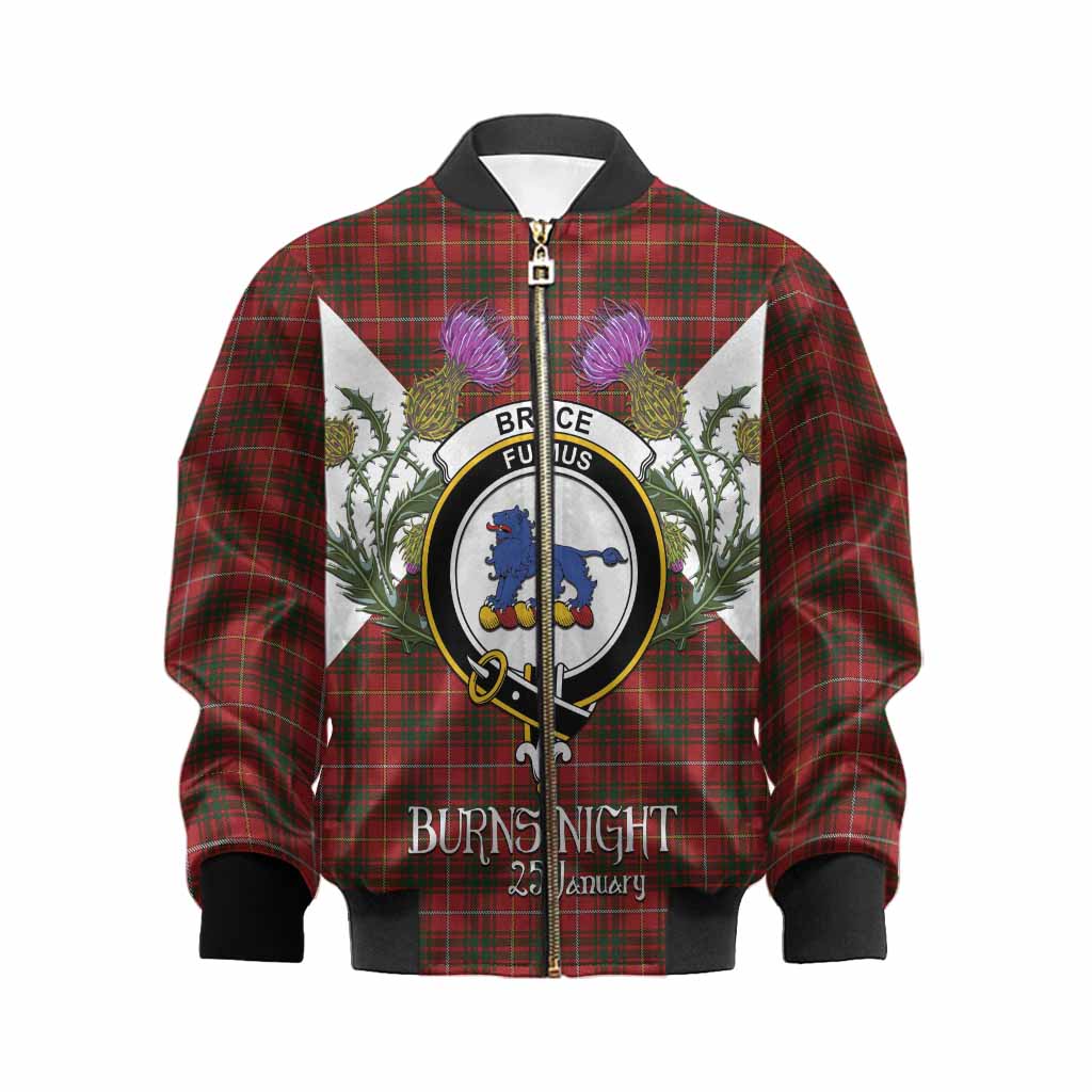 Bruce Tartan Family Crest Kid Bomber Jacket Scottish Burns Night Thistle Floral