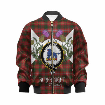 Bruce Tartan Family Crest Kid Bomber Jacket Scottish Burns Night Thistle Floral