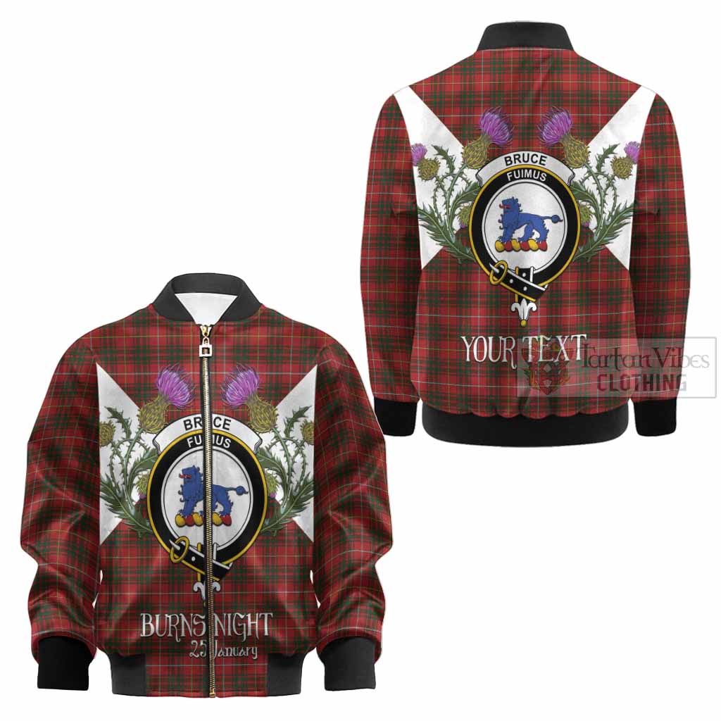 Bruce Tartan Family Crest Kid Bomber Jacket Scottish Burns Night Thistle Floral