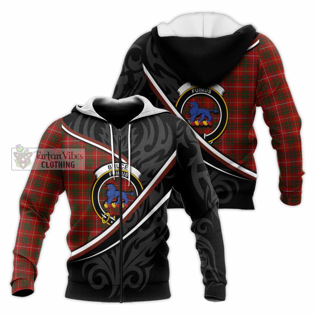 Bruce Tartan Family Crest Knitted Hoodie Celtic Scottish Thistle Floral - Tartan Vibes Clothing