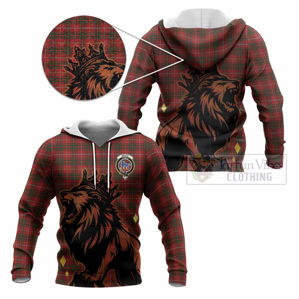 Bruce Tartan Family Crest Knitted Hoodie Crowned Lion Roaring