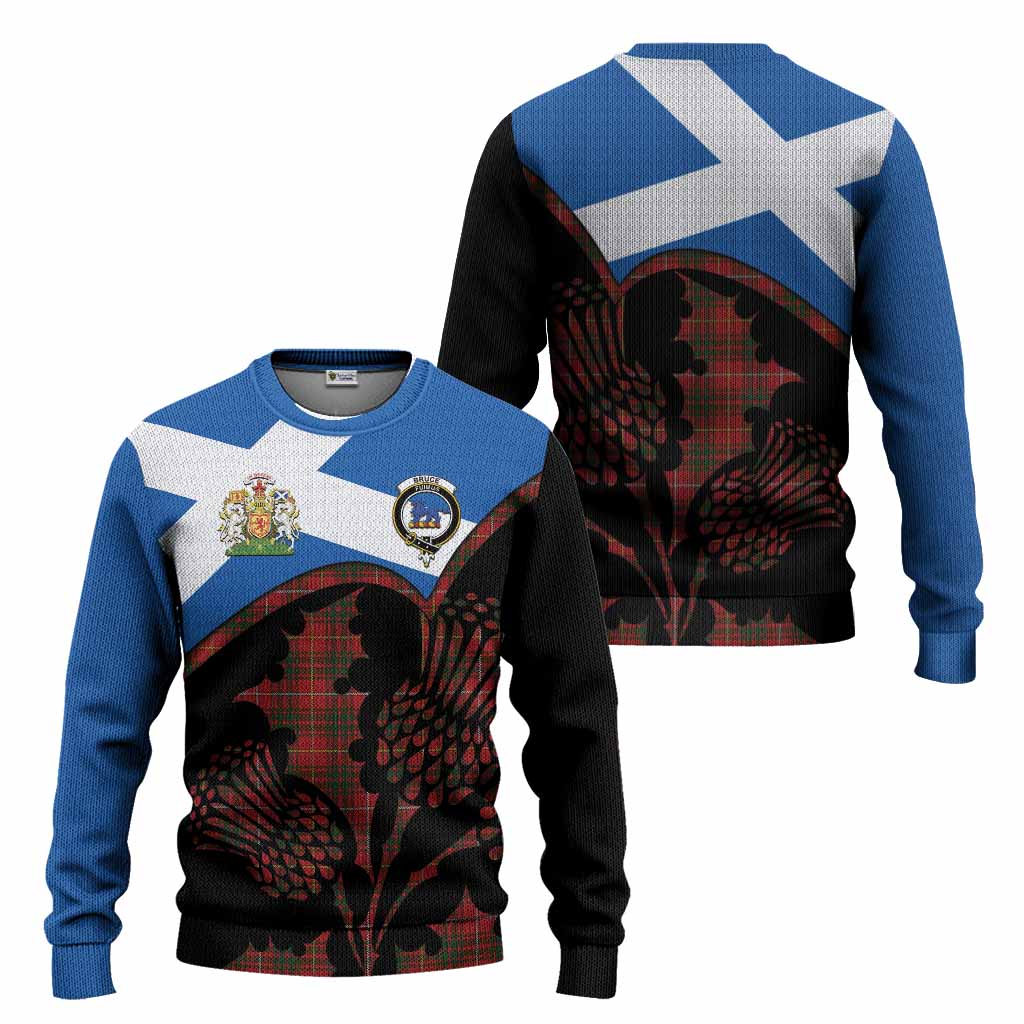 Bruce Tartan Family Crest Knitted Sweater Scotland Thistle Floral Flag Style