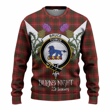 Bruce Tartan Family Crest Knitted Sweater Scottish Burns Night Thistle Floral