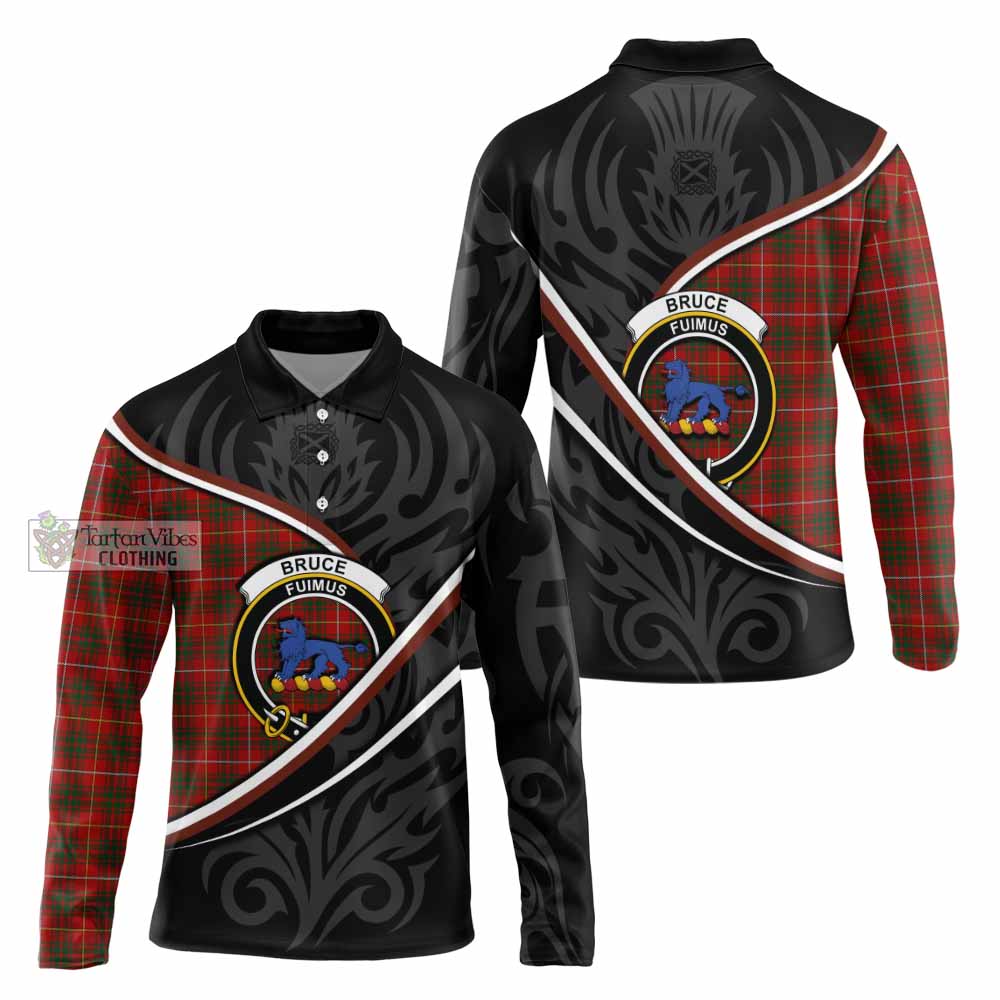 Bruce Tartan Family Crest Long Sleeve Polo Shirt Celtic Scottish Thistle Floral - Tartan Vibes Clothing