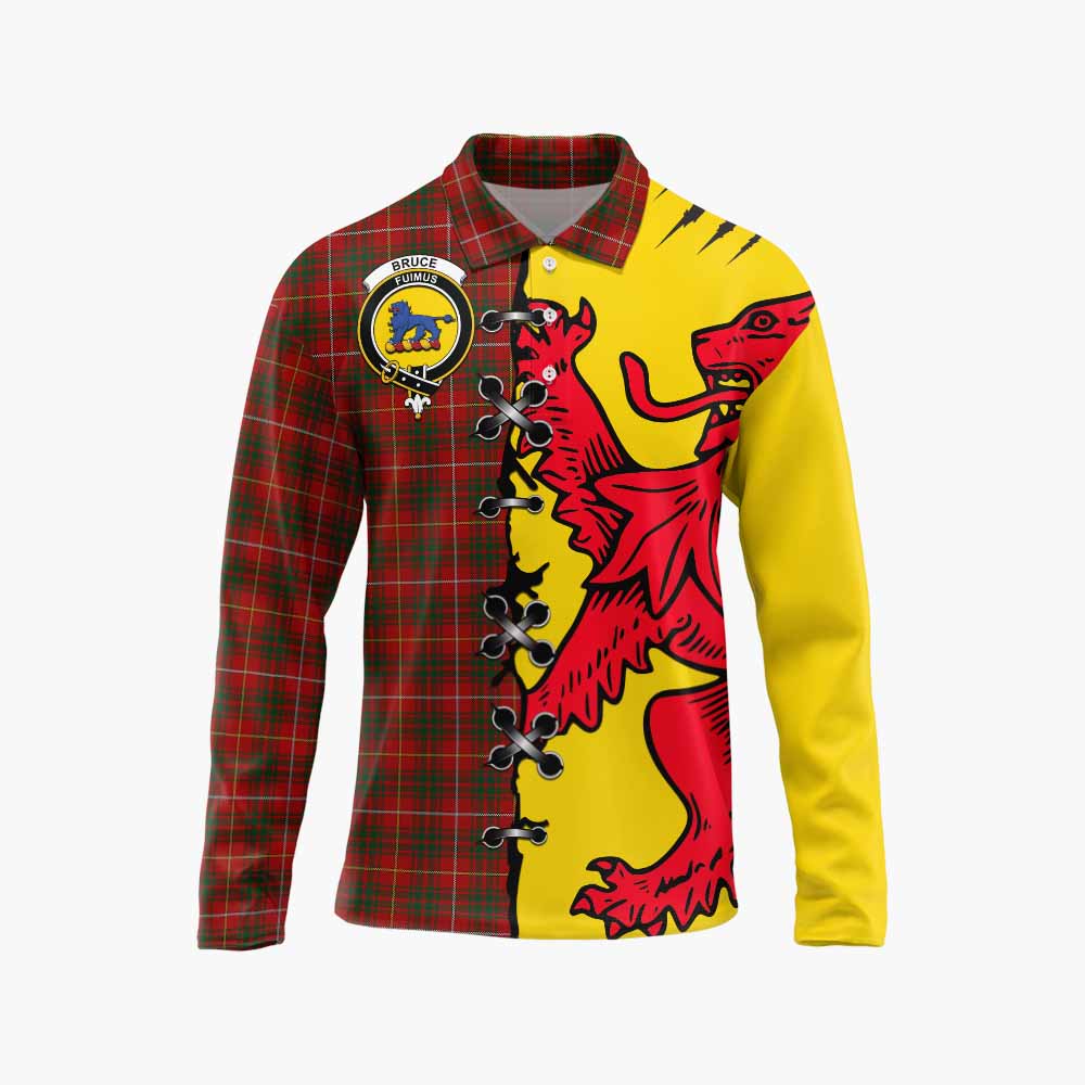 Bruce Tartan Family Crest Long Sleeve Polo Shirt Lion Rampant Honor - Tartan Vibes Clothing